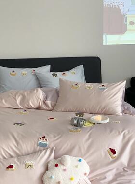 可LB01裸睡全棉100支长绒面三四件绣套爱小蛋糕毛巾被套纯棉学生