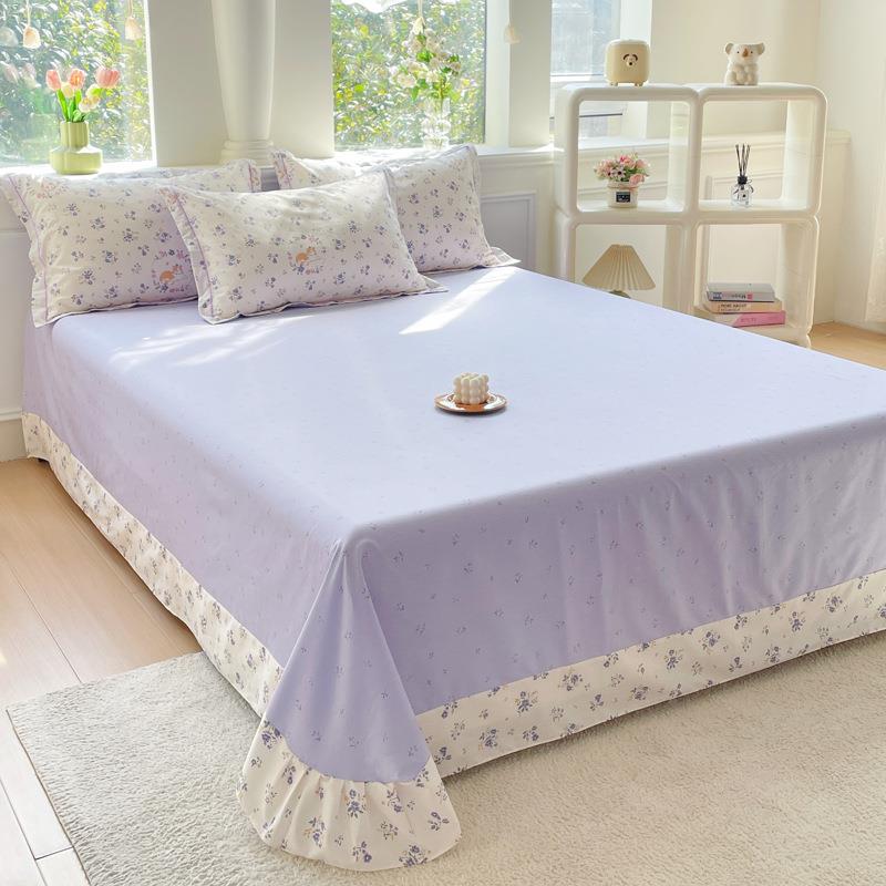 小清新纯棉四件全套60支棉三件套床宿被舍套吊边单一字秀bg547床