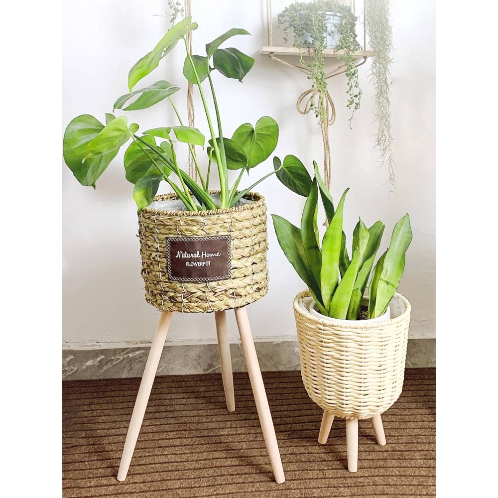 落地草编花架玉米皮藤编花篮筐室内绿萝收纳田园花筐子厂家直销