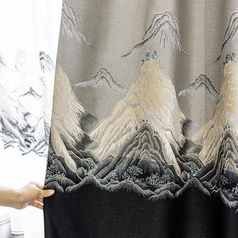 遮光厅窗帘中式2025室新田款客山水风景画卧中国风RZP纱帘园风飘