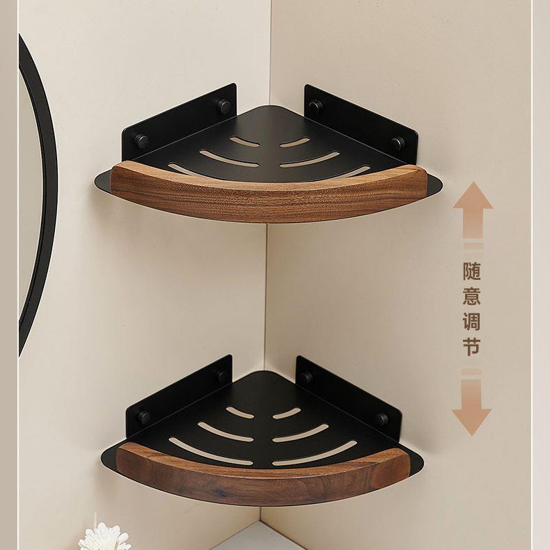 桃木卫生置物架免打胡间孔浴室角架淋浴转房洗澡间三角胡桃木三篮