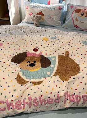 棉卡通ht-ll122腊肠狗件毛巾绣床上四件套纯棉全床2026新款儿童被