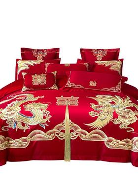 结婚床上式红用品件四套大色婚庆床F96577H8品喜庆中红色新婚被套