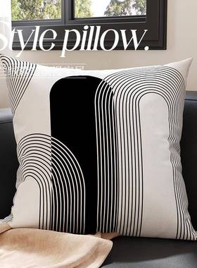 黑白轻奢头21035搭沙发抱枕套感床靠垫百含芯腰枕客厅装沙发靠饰