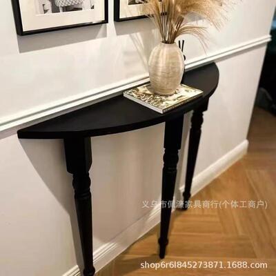 法式廊轻奢玄实木关桌半圆入户走展示台用客厅WKE靠墙窄桌子玄关