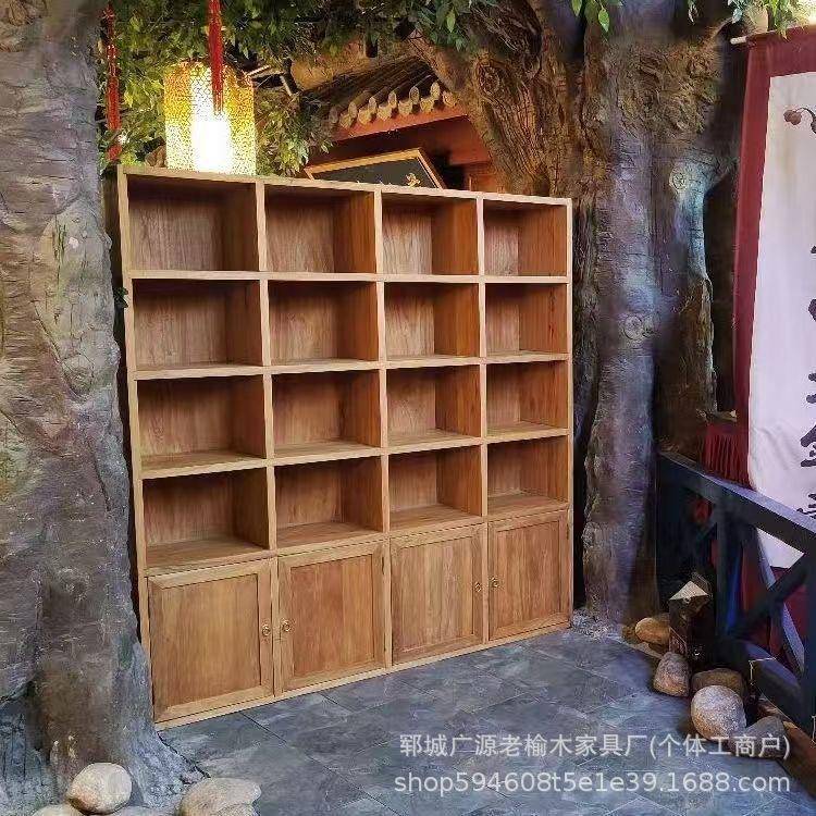 老榆木书整面墙书柜子实木书架格架满QCK墙架书架地置物落架