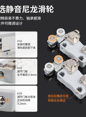 开放拉式30241金属衣柜无下轨折吊叠门轨道入式步衣帽间门滑轮五