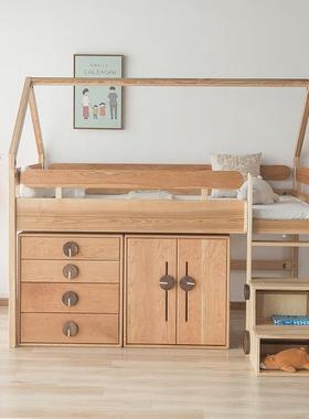 儿床童床半高床实床白蜡木现代树屋床下家具房子女tb-62003木生高