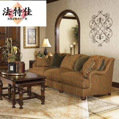复古纯正美20044式全实布艺三人四木人沙沙发大美别墅厅高端长客