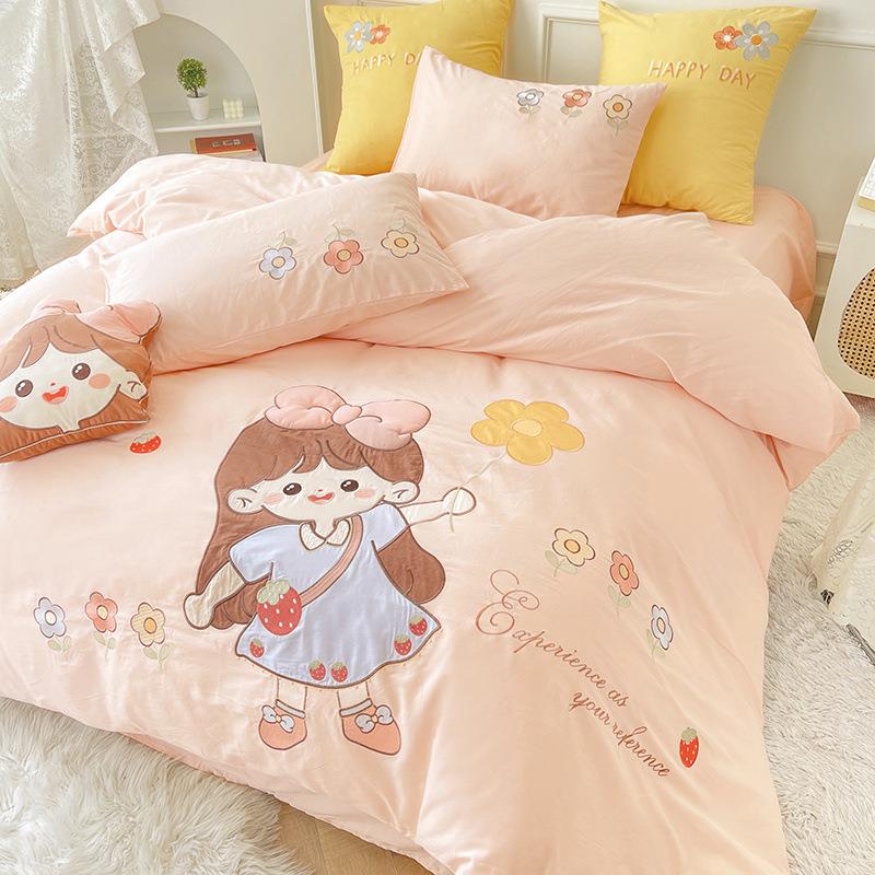 20cDGyMiNc支可爱卡通棉床上四件套00全0棉儿童女床品被纯套宿1舍