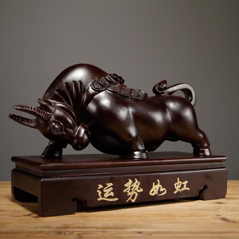 黑檀实木雕刻牛气冲天牛摆件