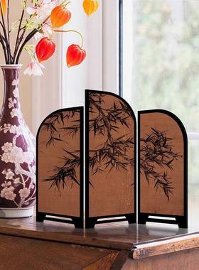 《墨》中式屏风桌面摆件中新古风创意玄ELY摆关画茶桌摆台装竹饰