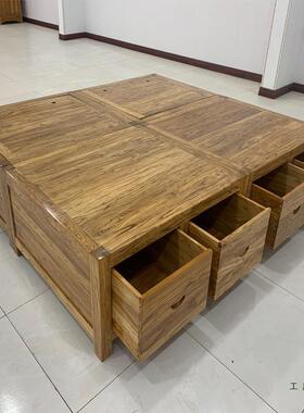 全实木落榻地米床纯老木家榆具箱体储64126物高榻箱床双人床沙发