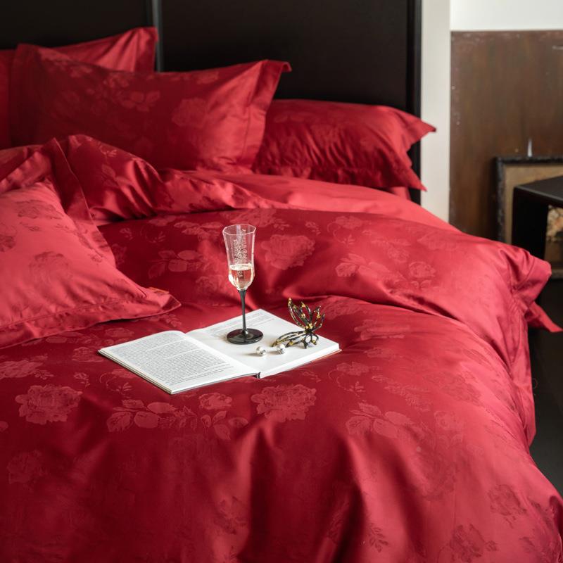 AC2025新款100S全棉长绒提纯婚棉庆四件套棉被套花床单红色床上用