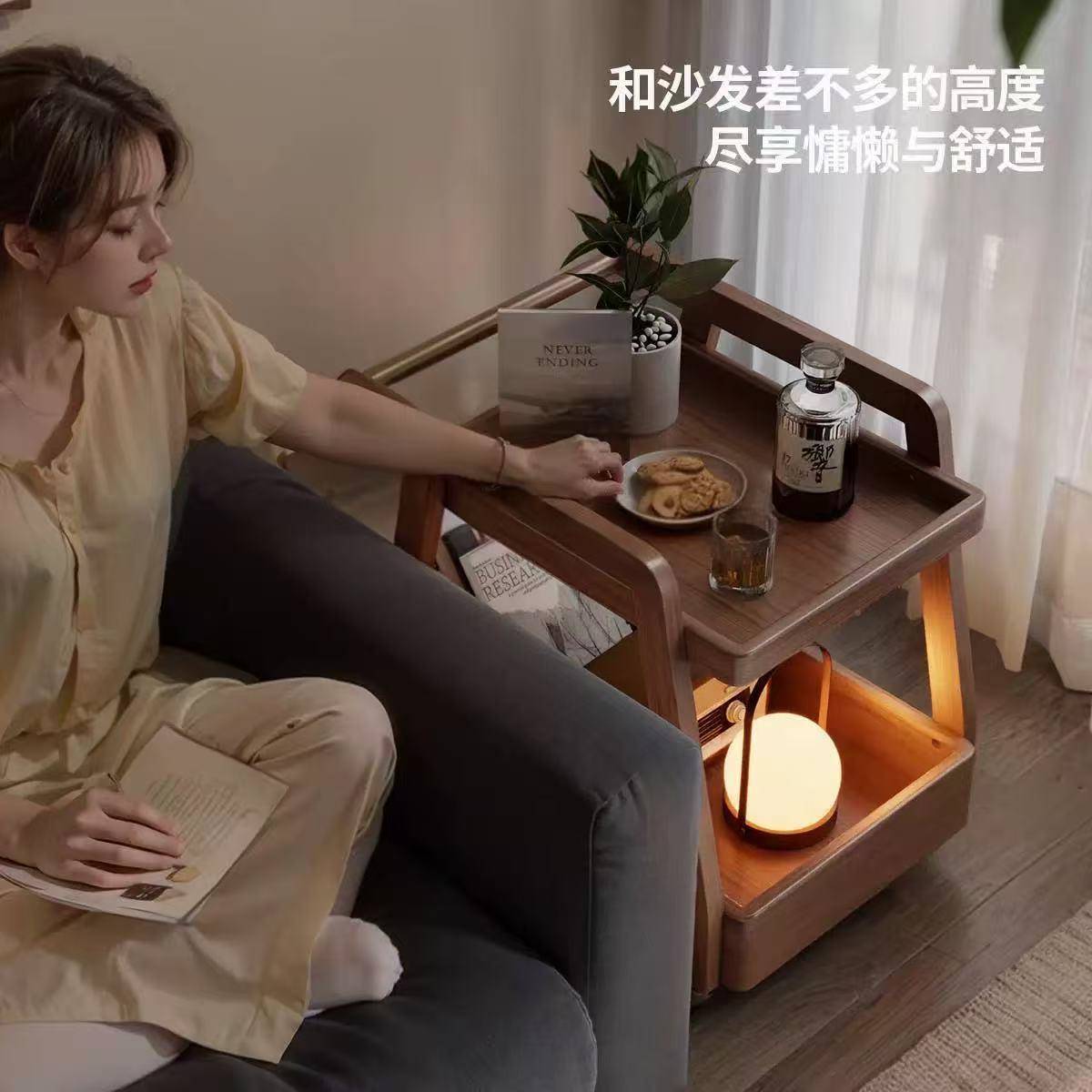 实木沙发沙边轮几29913可移动茶几带头小推车家用客厅发侧边茶床