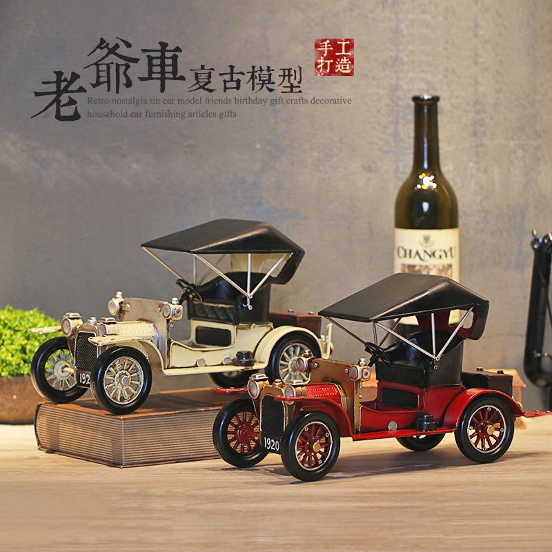 复古怀老爷车模型A摆客厅旧酒柜办公桌面装金件属车模汽车蛋糕饰