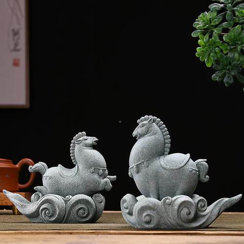 青砂石中马到成功精品摆件茶宠居家办公鱼室DSWC-202水族造景缸马