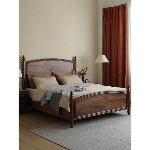 美式实木床床北美桃黑胡木双人床1.8米15.现代简约主卧GWN大靠背