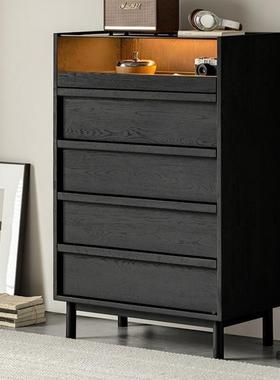 实木五斗柜白蜡QAS储木黑色轻奢简约现代客厅卧室抽屉日柜收纳式