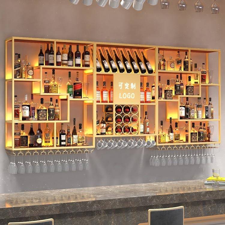 ZNT酒吧吧台餐架酒柜靠挂酒墙式工业风铁艺墙展示柜厅红酒架子置