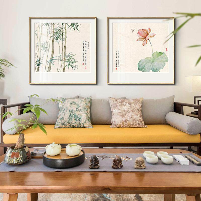 探书花式新中餐厅装饰画客厅沙发形墙走廊壁画房茶室方花鸟EPD挂