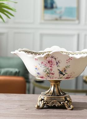 装饰果盘客厅茶创几高ltao1007脚摆件意复古欧式水盘家用陶美果式