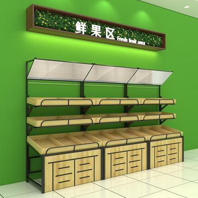 超果市蔬菜水货钢无品牌/木靠生鲜多层单架面陈列架木质墙果蔬展