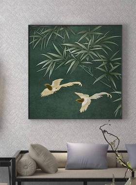 新中式装饰画方绿色竹子花鸟中风轻国奢客厅玄壁关TFC画正形茶室