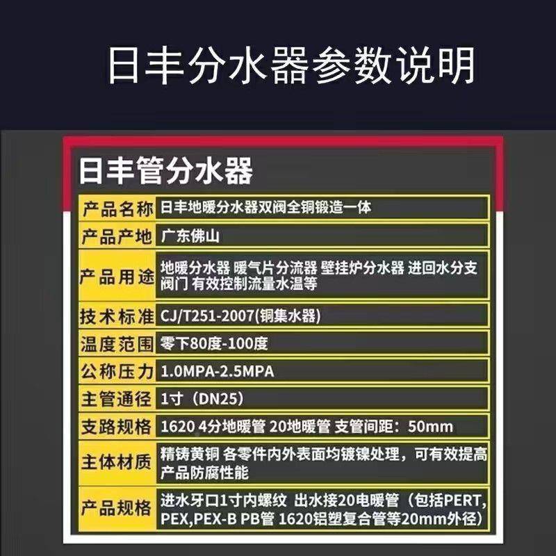 日丰地暖分支水器全铜1寸体20分口出无品牌/地主暖管集水器专用管
