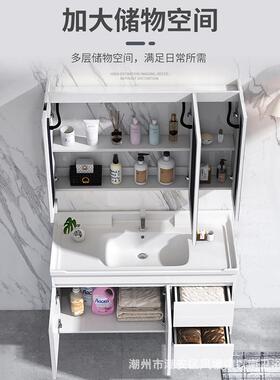 现QXE代简约实装木浴室镜柜组智合套卫生间洗漱台能柜洗手台洗脸