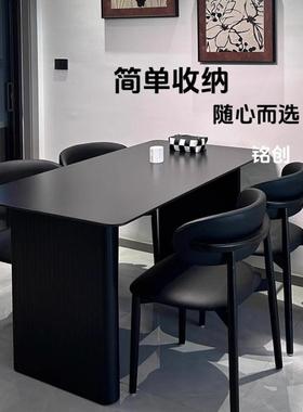 式极简餐黑色哑光岩板桌椅组合小户型轻长奢家用出租意屋PFW饭桌