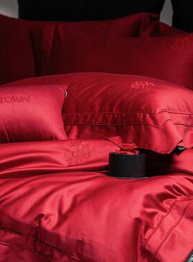 00s简约婚庆长棉提花四件套结婚纯1棉被套全红色床绒单JZL35-Wz床