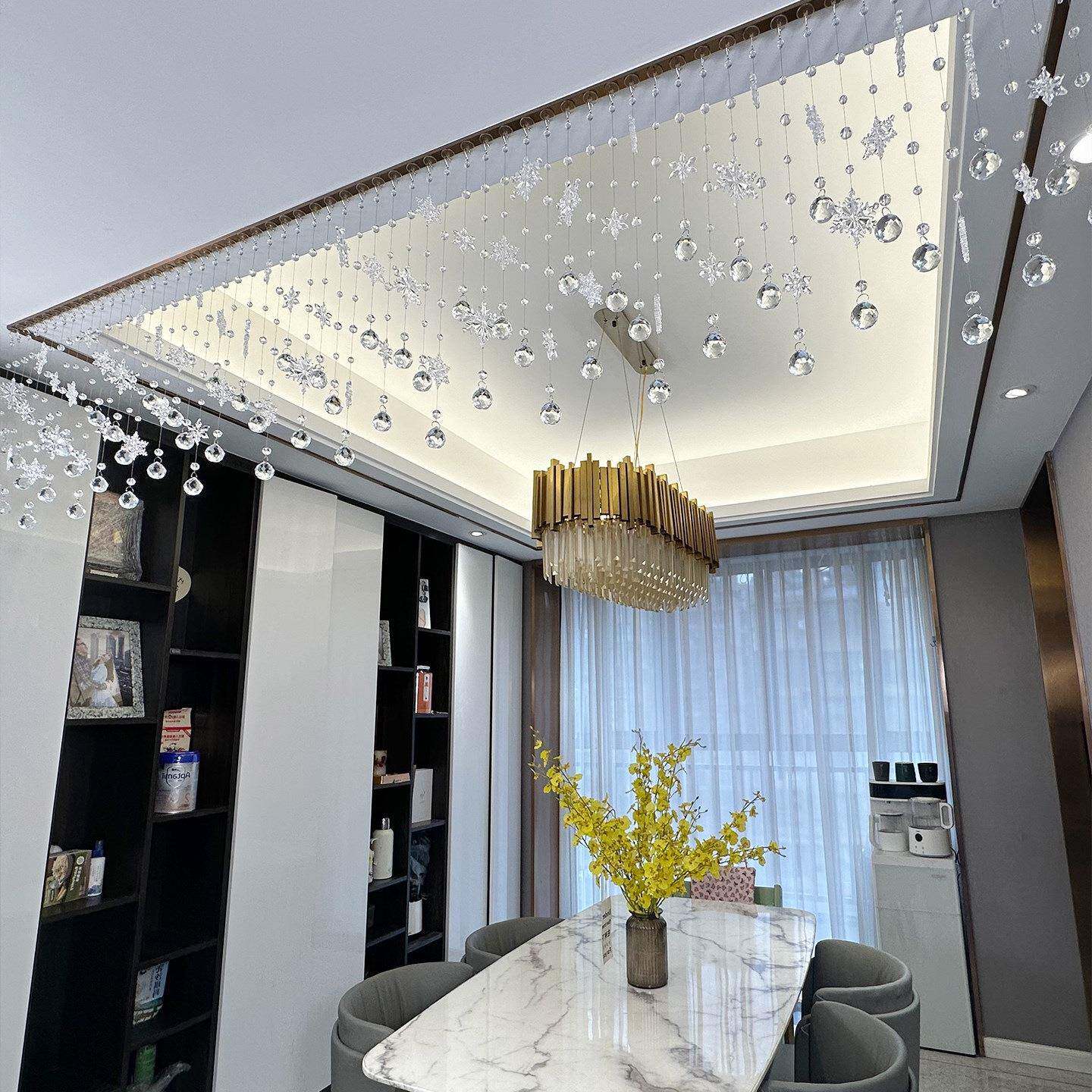 雪水花晶珠帘隔断餐厅客厅玄关卫生间免F6M81279卧室门帘过道帘子