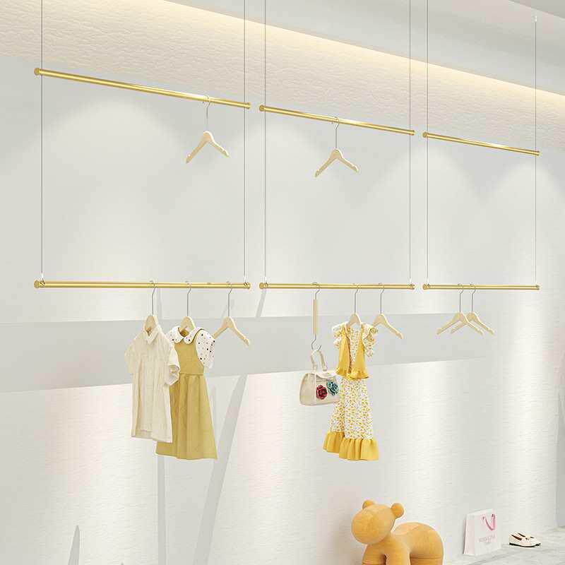 墙上衣架服装店展示金色货架架童装店吊杆842悬挂双挂层陈列架子