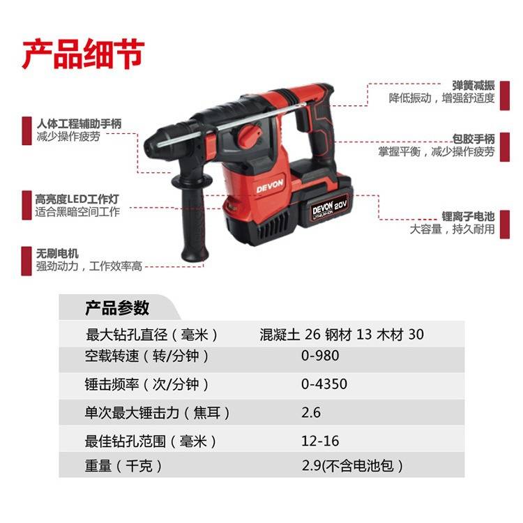大有5402锂电电锤三用重型电镐冲击钻充电式手电钻工业级电动工具