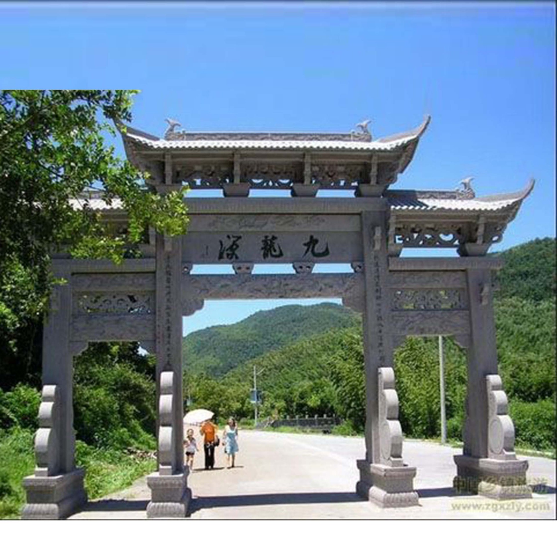 仿古花岗岩三门石雕牌坊寺院山门