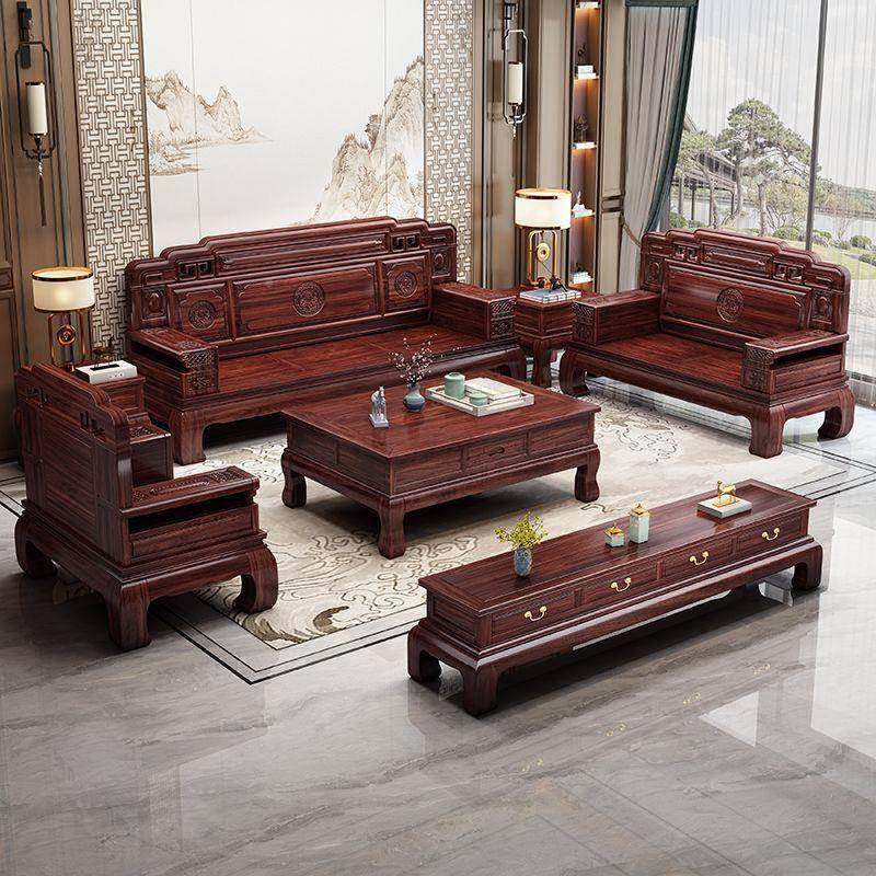 合中式古酸枝木全实木沙组仿古客厅冬夏两用卡座典VEE雕花发木质,住宅家具,皮布沙发,淘宝优惠券,粉丝福利购,淘宝优惠卷