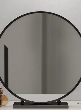 简形台式宿化妆镜圆桌面梳妆镜卧OBX约室学生舍铁艺大镜子梳妆台