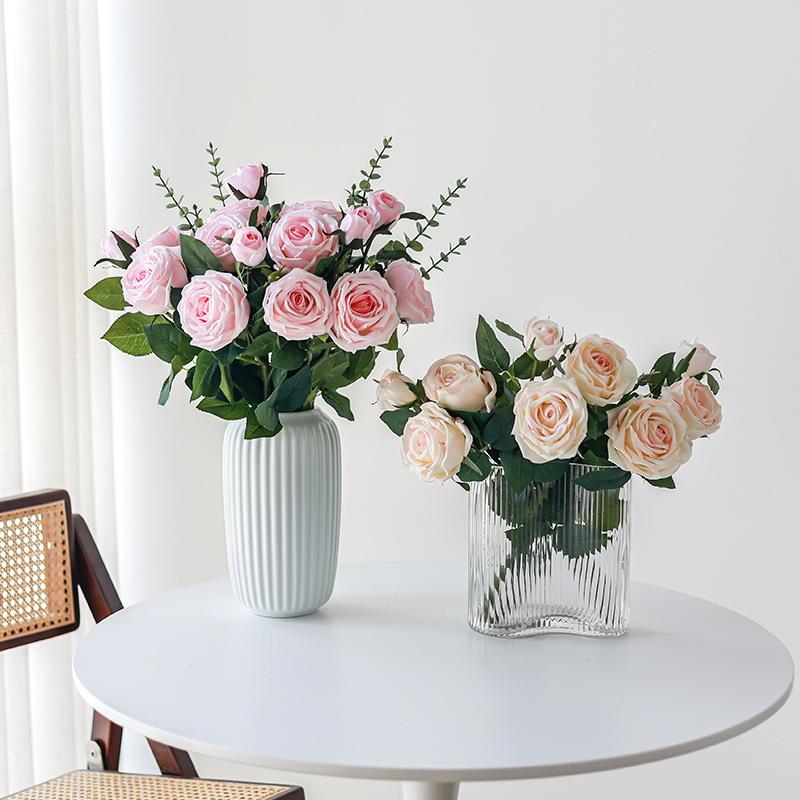 档手厅感保仿湿真花假花室内客装饰花摆件餐桌高花摆5656设玫瑰花