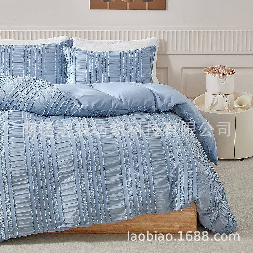 老表厂家货床上用品剪花皱褶纱竖供条套立体条IPT纹被枕套