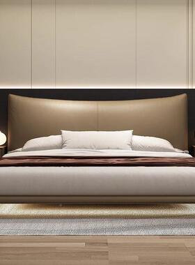 悬浮WBN床意极简齐皮床现代式简约婚床床主卧双人薄床头边床小户