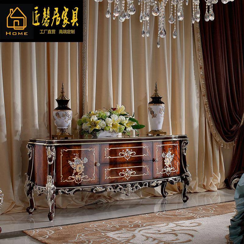 欧式电视视柜大户型新桃古典花心木镶嵌双贝壳边SDG-7895柜矮柜门