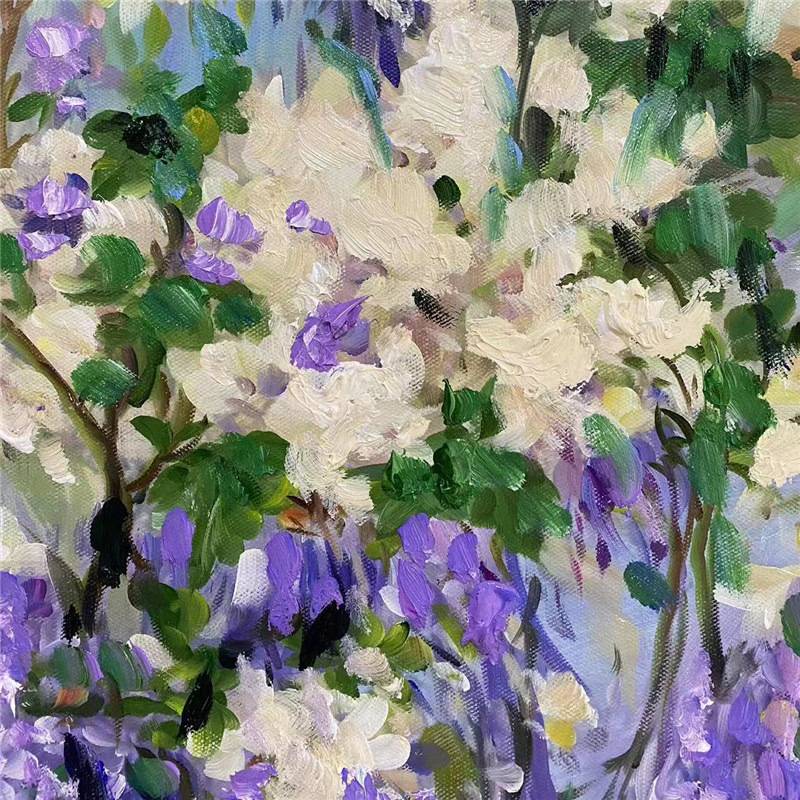 纯手绘油画玄关走廊花卉挂画厚油抽象轻奢装饰画餐厅个性壁画紫色图片