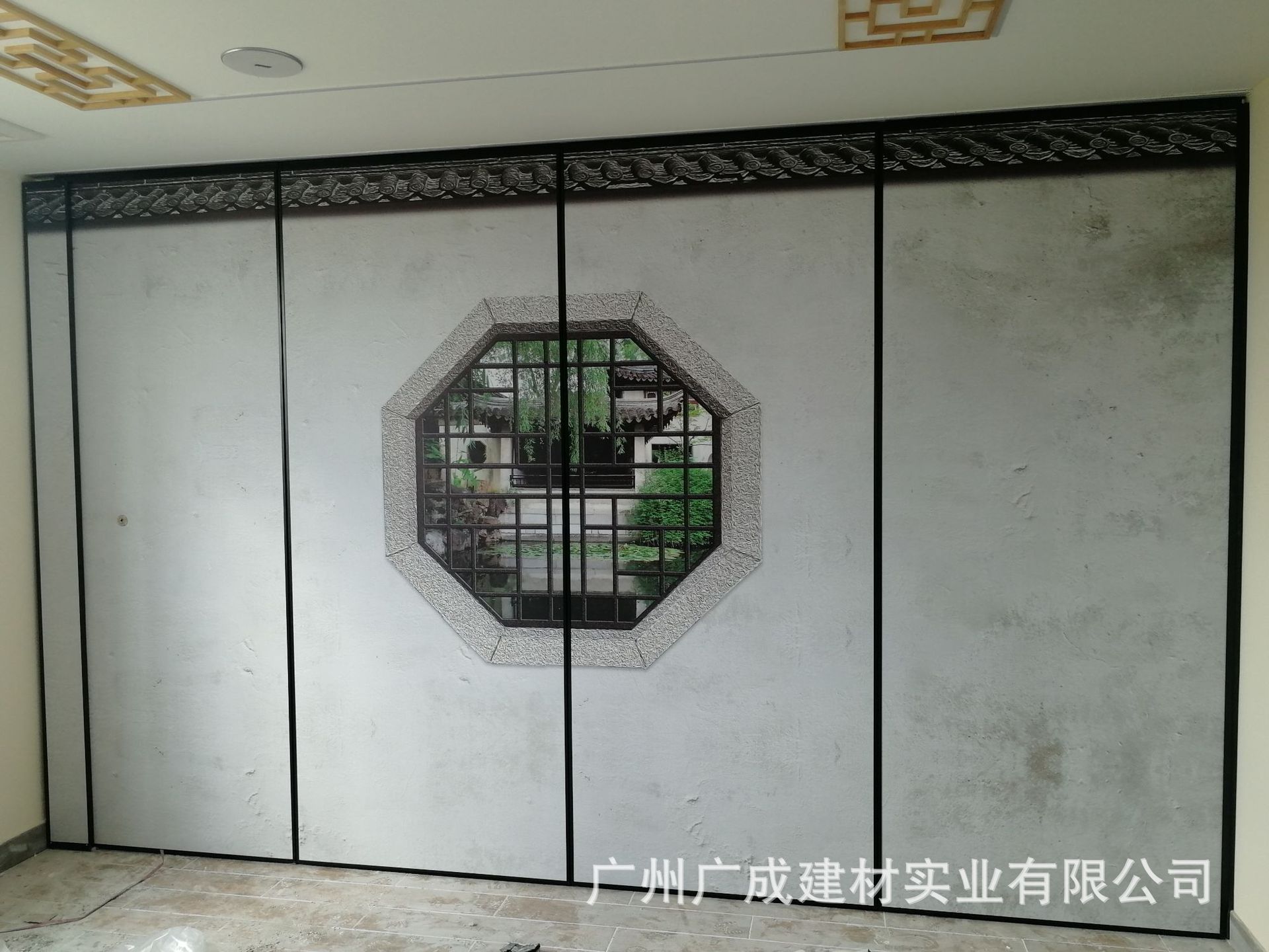 酒店活动隔断墙隔音屏风可推拉折叠门轨道移门高隔断山水画折门卫