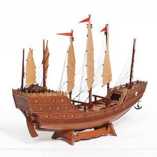 郑成功战船模郑和宝船模型特色一帆风顺中式传统办公室工艺品摆件