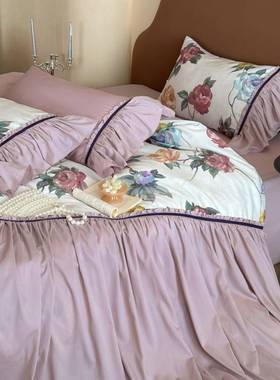 法式复古10件0支天丝棉毛四套纯冬0000261棉秋花卉数码印磨花边被