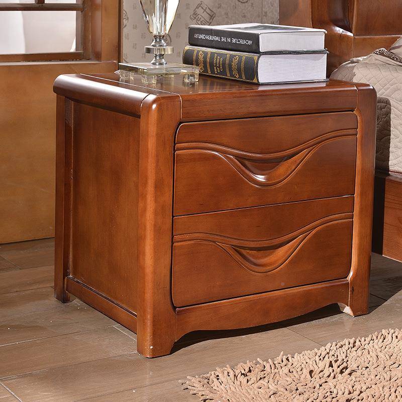 床头柜简约现代实木整装QKD胡桃子色卧物储柜室柜抽屉收纳柜厂家