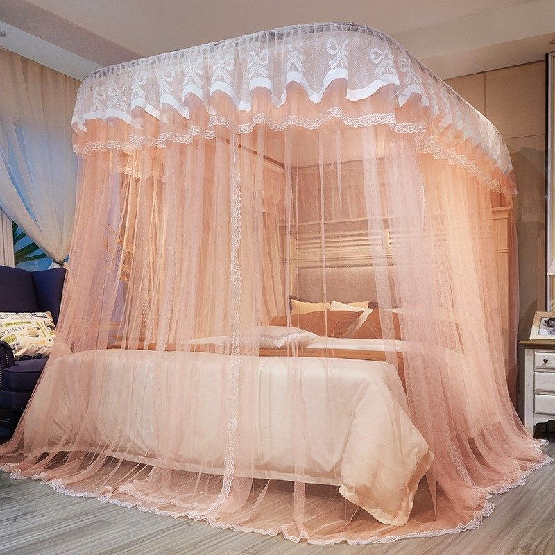 导轨蚊帐家用1.8m1.5米2m床落地u型轨道不锈钢支架伸缩宫廷公主风