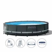 Intex26326 16尺圆形管架水池套装 户外家用成人儿童加厚游泳池