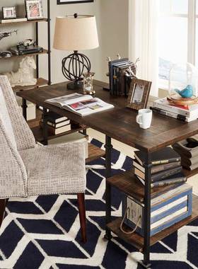 美式复古实木铁艺隔板客置物架书厅电视柜组合架YPH82132储物收纳